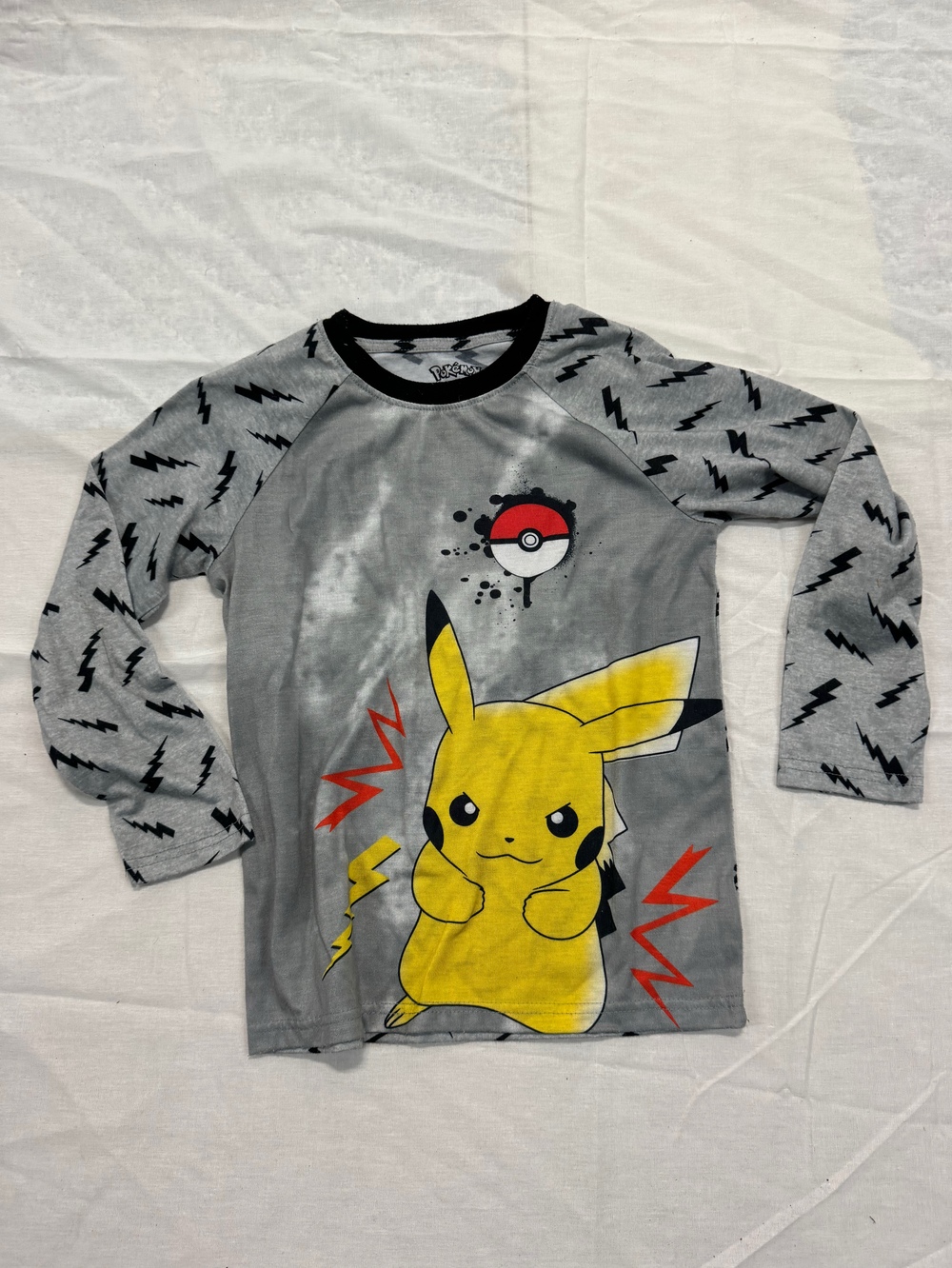 Pokémon Pikachu Boys Pajama Top Grey Size 8 Flame Resistant Lightning Bolt
